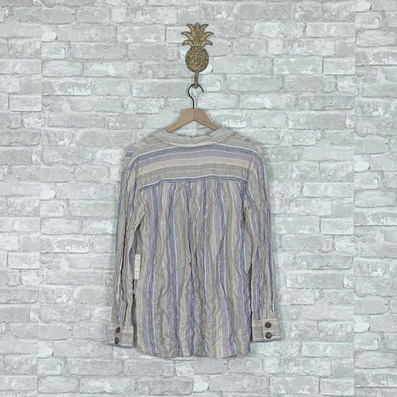 NWT Free People High Tide Multi Color Crinkle Striped Button Down Top - Picture 5 of 6